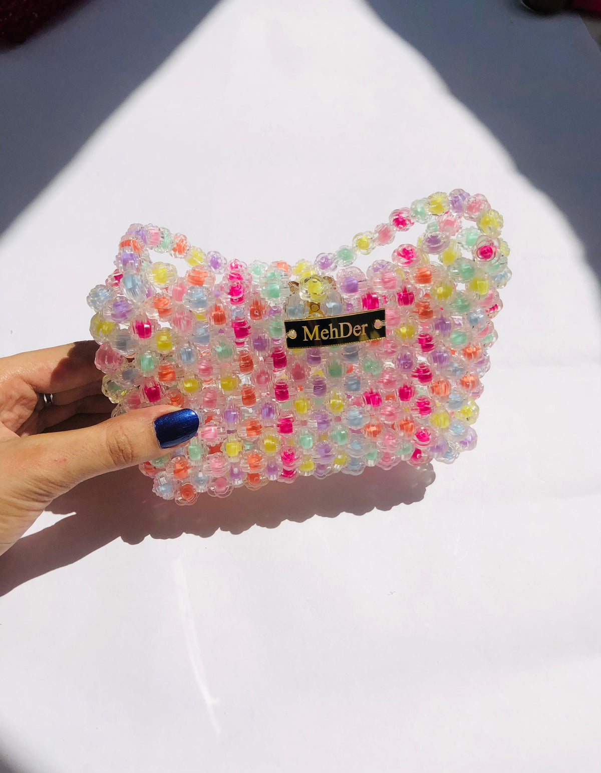 Multi-Flower Beaded Acrylic Handbag – Chic Floral Statement Purse - MehDer